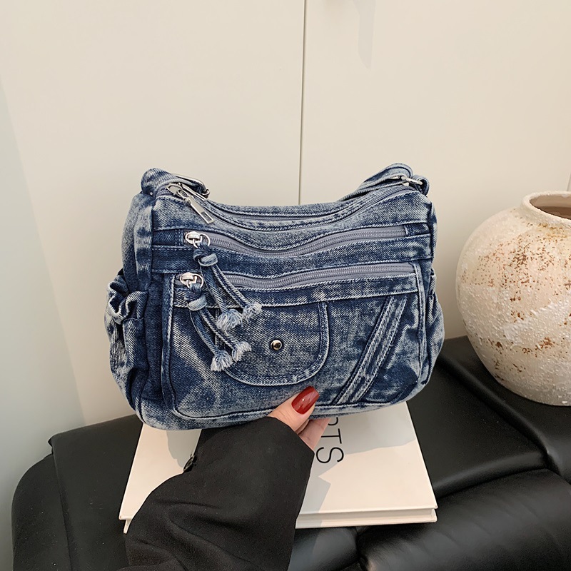 Luxury Bags Denim - 스트릿 스타일 레트로 블루 데님 백