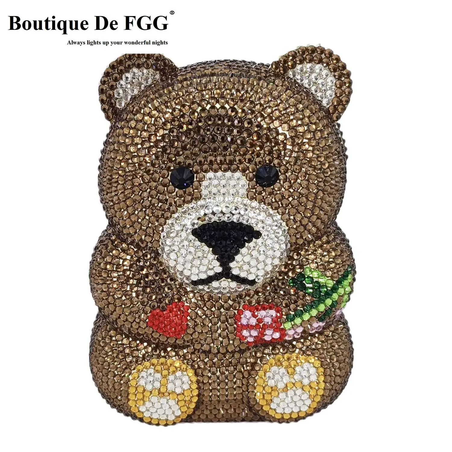 Mini Bag Evening Clutch - 부티크 드 FGG 브라운 크리스탈 테디