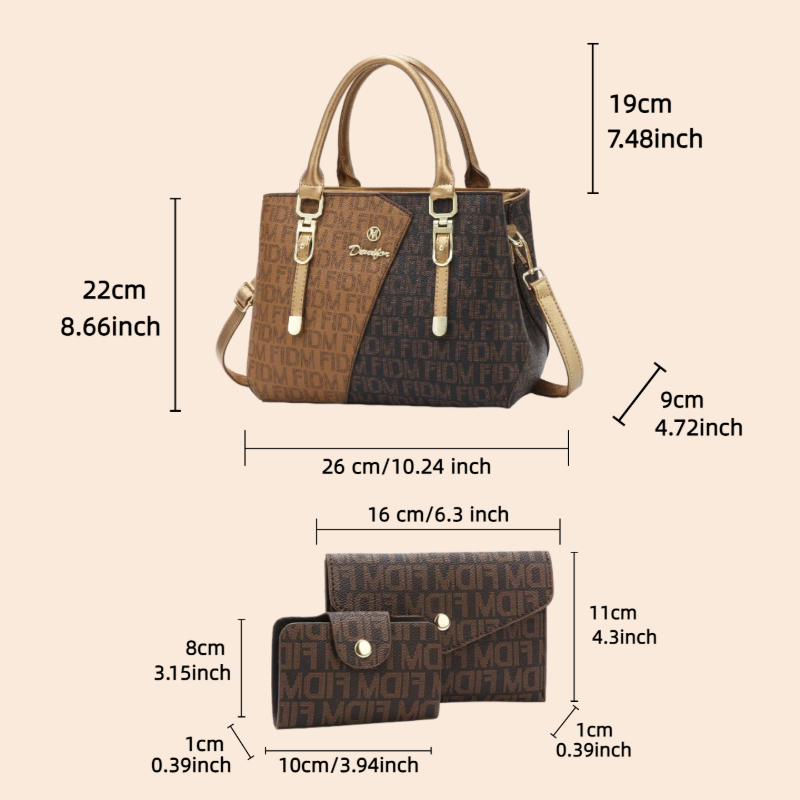 3피스 여성 가방 세트, 고급 프리미엄 가죽 프린트 여 - Luxury Bags Leather 리뷰 및 가격