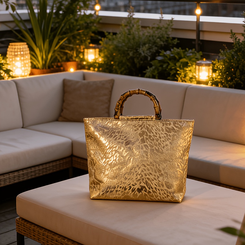 여성용 라이트 럭셔리 메탈릭 골드 자카드 리프 토트백, - Luxury Bag Collection 리뷰 및 가격